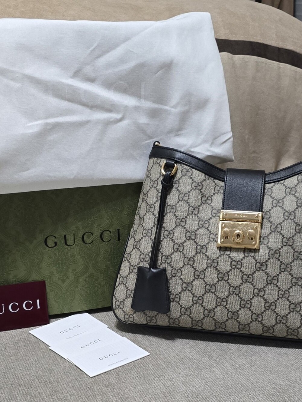 Authentic Gucci GG Supreme Monogram Canvas Padlock Shoulder Bag